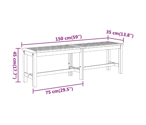 Banco de jardín madera maciza de acacia 150x35x45 cm