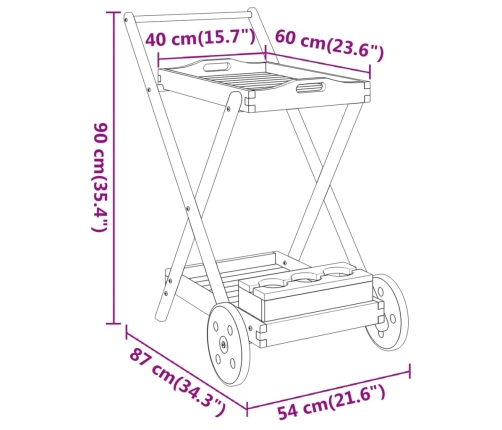 Carrito camarera madera maciza de acacia 54x87x90 cm