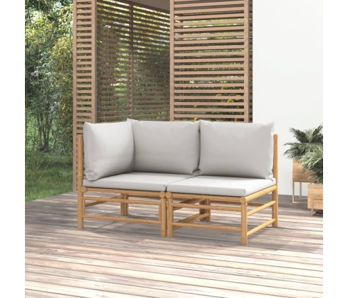 Set de muebles de jardín 2 piezas bambú y cojines gris claro