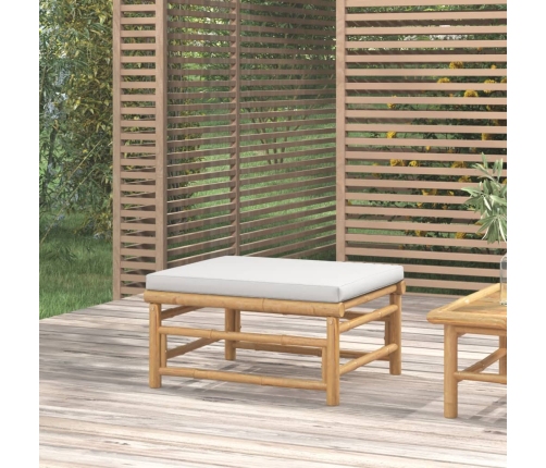 Reposapiés de jardín bambú con cojín gris claro