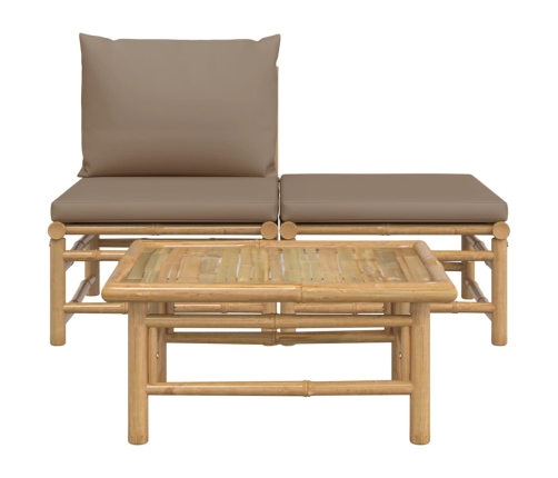 Set de muebles de jardín 3 piezas bambú y cojines gris taupe