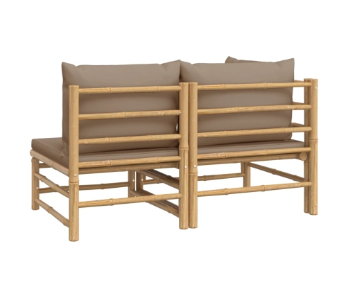 Set de muebles de jardín 2 piezas bambú y cojines gris taupe