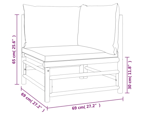 Set de muebles de jardín 2 piezas bambú y cojines gris taupe