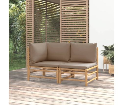 Set de muebles de jardín 2 piezas bambú y cojines gris taupe