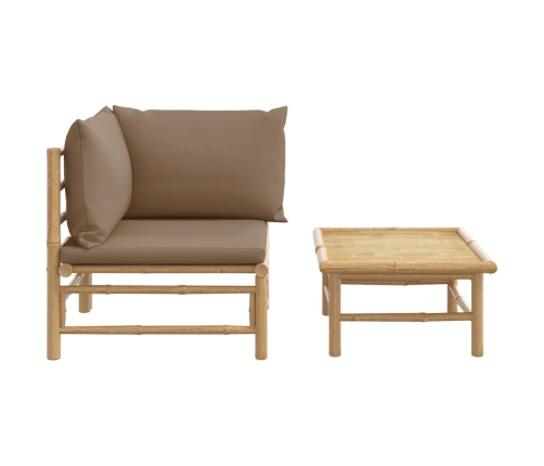 Set de muebles de jardín 2 piezas bambú y cojines gris taupe