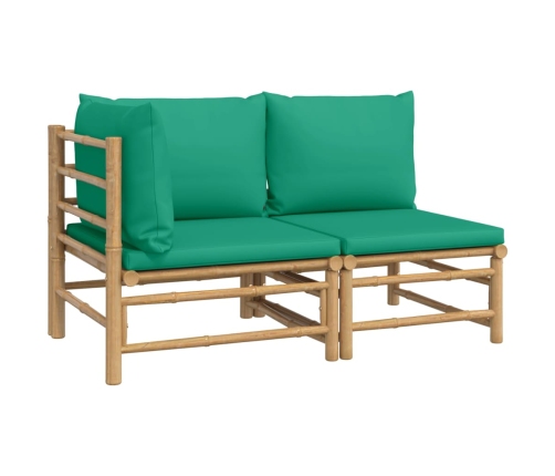 Set de muebles de jardín 2 piezas bambú con cojines verde