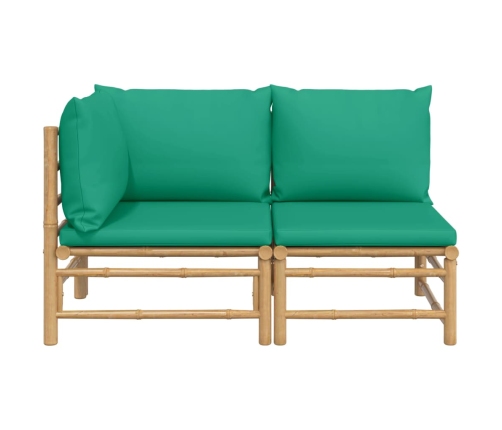 Set de muebles de jardín 2 piezas bambú con cojines verde