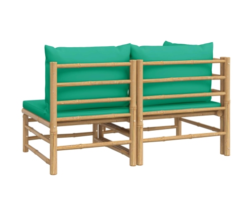 Set de muebles de jardín 2 piezas bambú con cojines verde