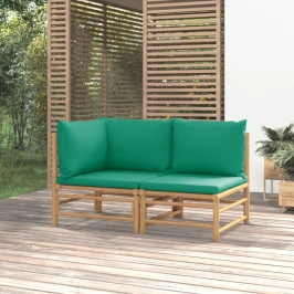 Set de muebles de jardín 2 piezas bambú con cojines verde