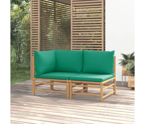 Set de muebles de jardín 2 piezas bambú con cojines verde