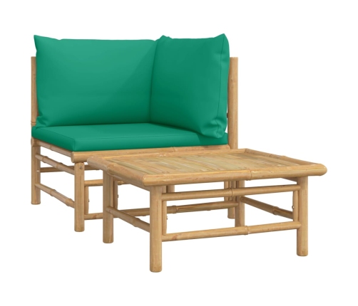 Set de muebles de jardín 2 piezas bambú con cojines verde