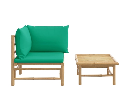 Set de muebles de jardín 2 piezas bambú con cojines verde