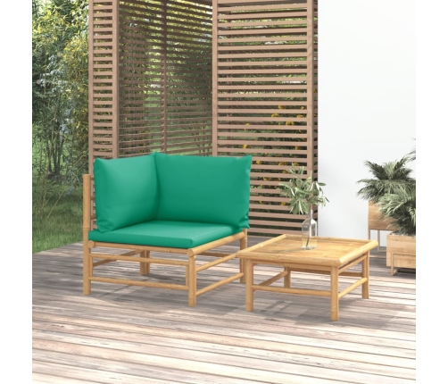 Set de muebles de jardín 2 piezas bambú con cojines verde