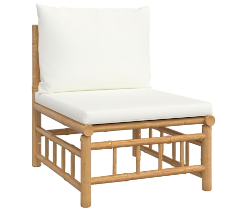 Set de muebles de jardín 3 piezas bambú y cojines blanco crema