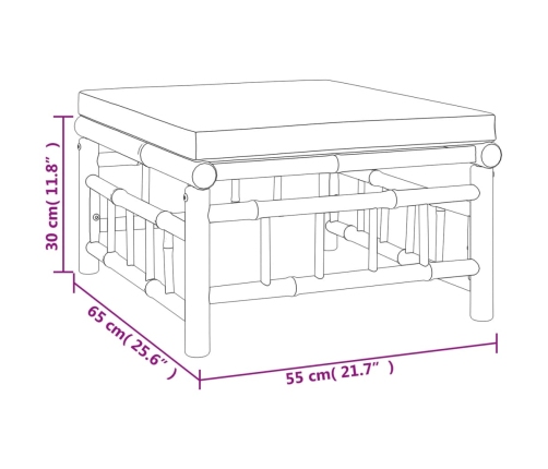 Set de muebles de jardín 3 piezas bambú y cojines blanco crema