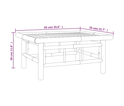 Set de muebles de jardín 3 piezas bambú y cojines blanco crema