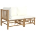 Set de muebles de jardín 2 piezas bambú y cojines blanco crema