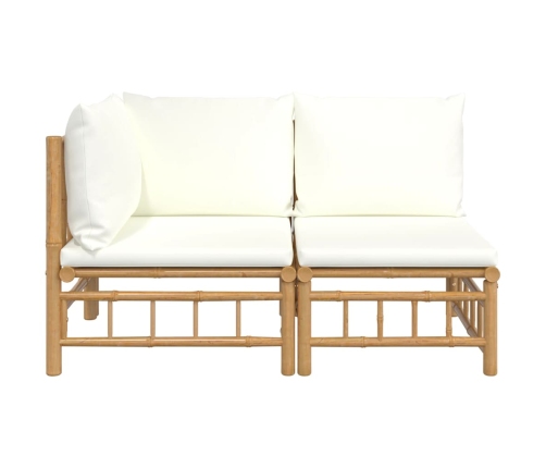 Set de muebles de jardín 2 piezas bambú y cojines blanco crema