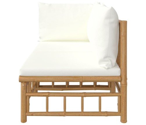 Set de muebles de jardín 2 piezas bambú y cojines blanco crema