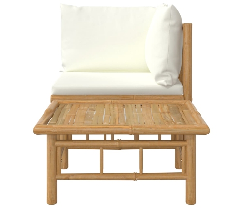 Set de muebles de jardín 2 piezas bambú y cojines blanco crema