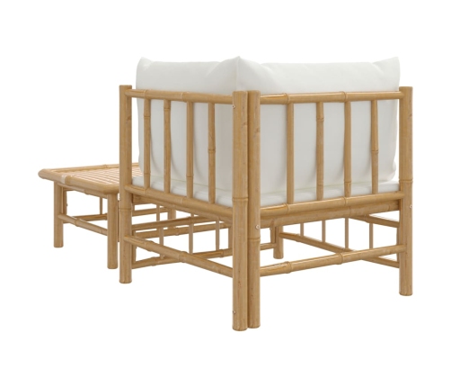 Set de muebles de jardín 2 piezas bambú y cojines blanco crema