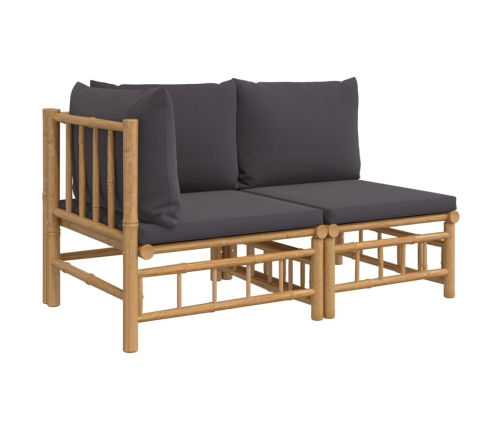 Set de muebles de jardín 2 piezas bambú con cojines gris oscuro