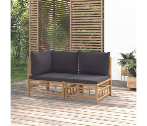 Set de muebles de jardín 2 piezas bambú con cojines gris oscuro