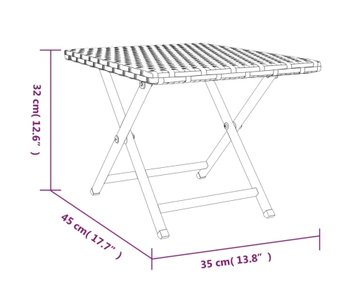 Mesa plegable ratán sintético marrón 45x35x32 cm