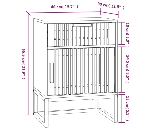 Mesita noche madera y hierro contrachapada blanco 40x30x55,5 cm