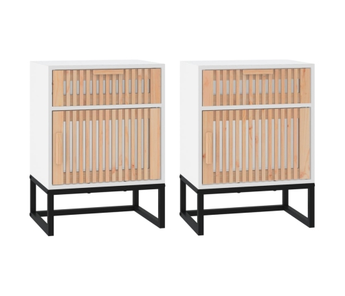 vidaXL Mesitas de noche 2 uds hierro y madera blanco 40x30x55,5 cm