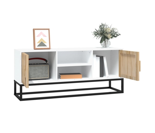 Mueble de TV hierro y madera contrachapada blanco 105x30x45 cm