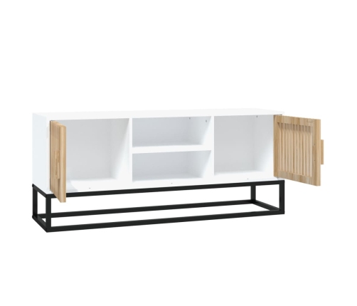 Mueble de TV hierro y madera contrachapada blanco 105x30x45 cm