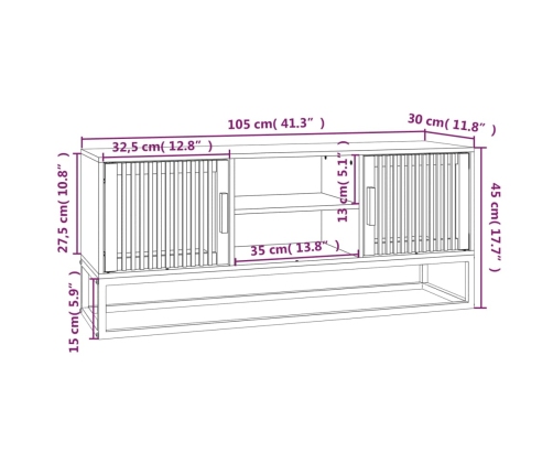 Mueble de TV hierro y madera contrachapada blanco 105x30x45 cm