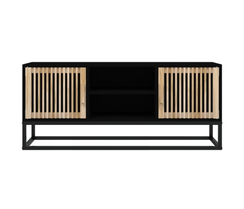 Mueble de TV hierro y madera contrachapada negro 105x30x45 cm