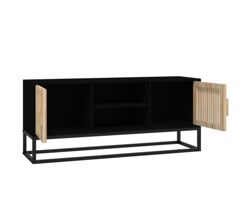 Mueble de TV hierro y madera contrachapada negro 105x30x45 cm