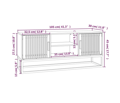 Mueble de TV hierro y madera contrachapada negro 105x30x45 cm