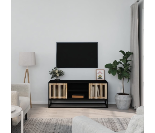 Mueble de TV hierro y madera contrachapada negro 105x30x45 cm