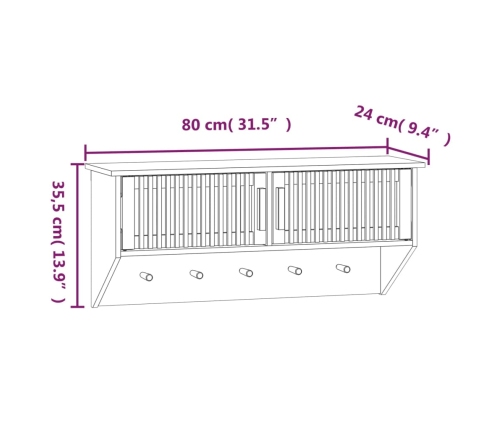 Armario pared ganchos madera contrachapada 80x24x35,5 cm