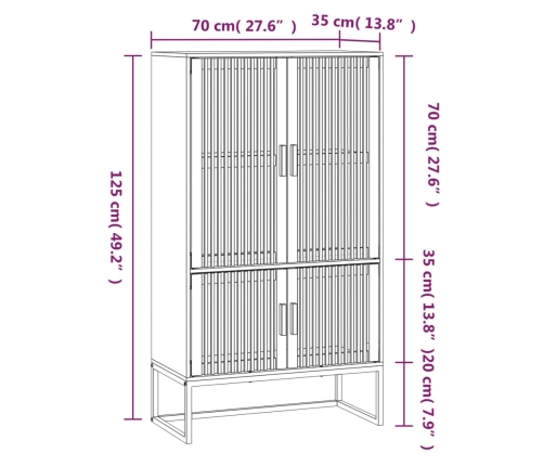 Aparador alto madera contrachapada blanco 70x35x125 cm