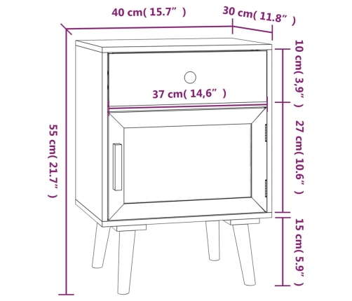 Mesita de noche madera contrachapada blanco 40x30x55 cm