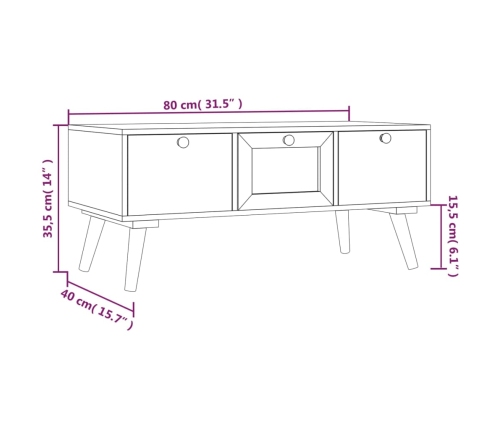 vidaXL Mesa de centro con cajones madera contrachapada 80x40x35,5 cm