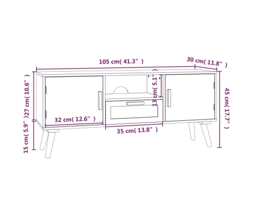 Mueble de TV con puertas madera contrachapada 105x30x45 cm