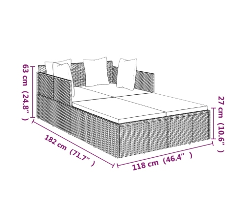 Tumbona con cojines ratán sintético marrón 182x118x63 cm