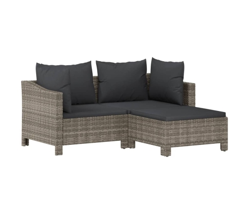 Set de muebles de jardín 3 pzas y cojines ratán sintético gris