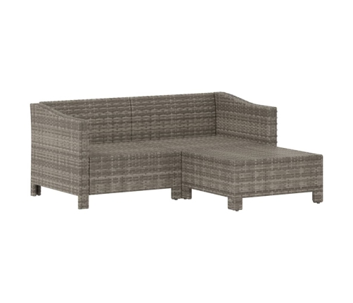Set de muebles de jardín 3 pzas y cojines ratán sintético gris