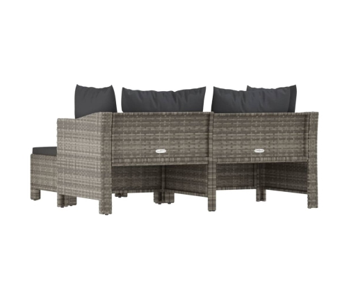 Set de muebles de jardín 3 pzas y cojines ratán sintético gris