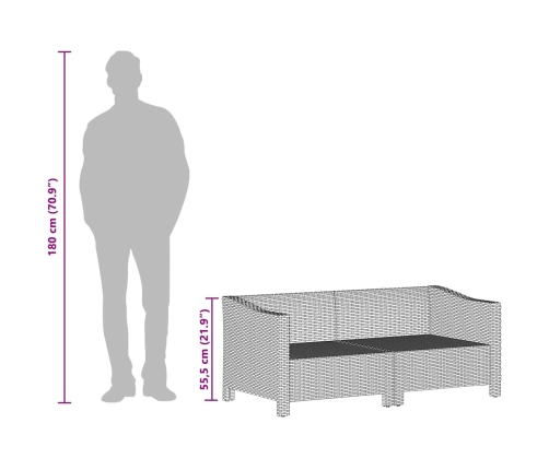 Set de muebles de jardín 3 pzas y cojines ratán sintético gris