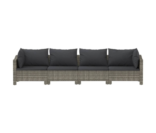 Set de muebles de jardín 4 pzas y cojines ratán sintético gris