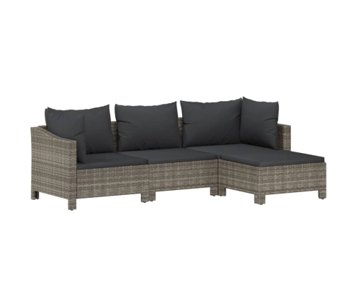 Set de muebles de jardín 4 pzas y cojines ratán sintético gris