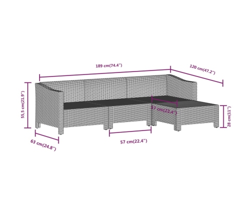 Set de muebles de jardín 4 pzas y cojines ratán sintético gris